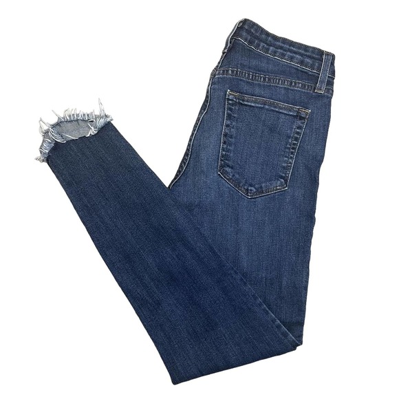 JUST BLACK DENIM Womens Sz 25 Fringe Hem Dark Wash Denim Whiskered Skinny Jeans - Picture 8 of 8